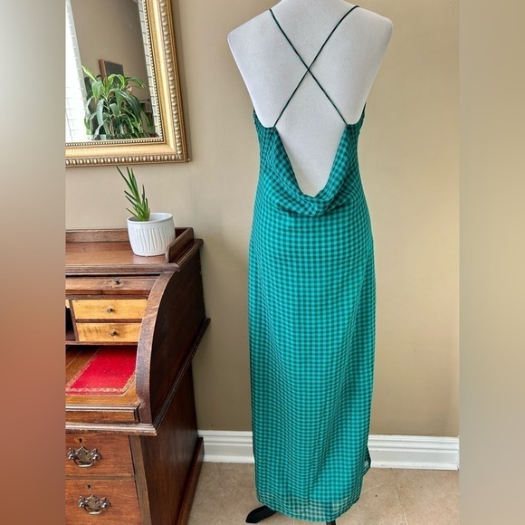 Nasty Gal Green Check Cross Back Cowl Maxi Midi Slip Dress Size 8 - Picture 6 of 12